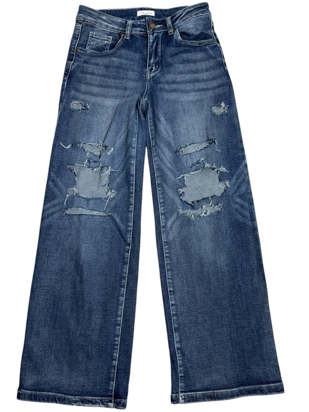 Fire & Rain Distressed Baggy Wide Leg Jeans Mid Rise Denim Y2K streetwear Size 7 - Picture 2 of 6